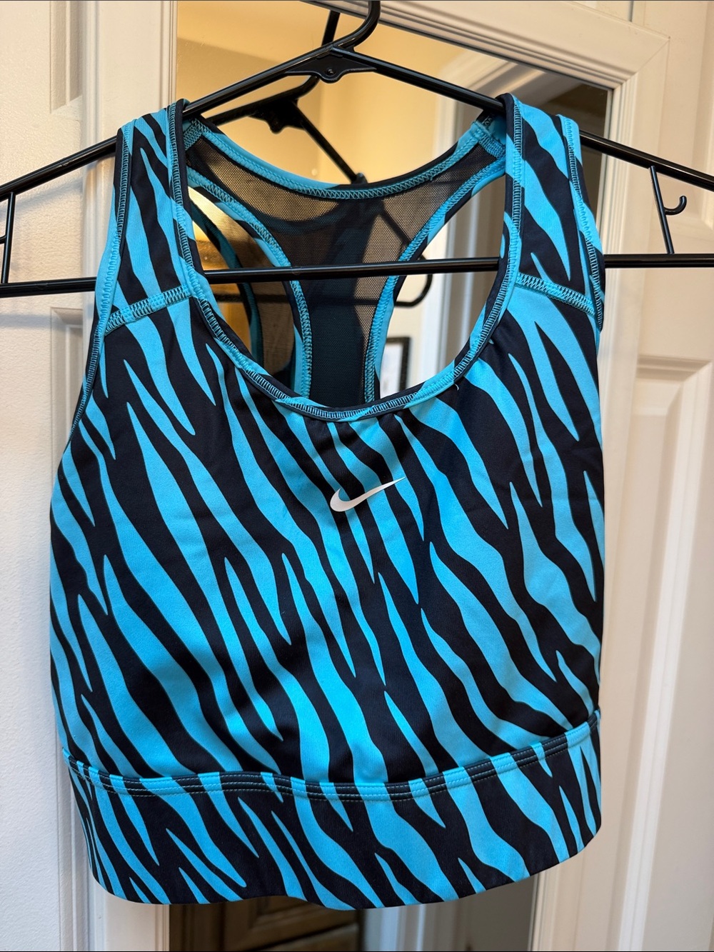 Nike Teal and Black Zebra-Print Racerback Sports Bra